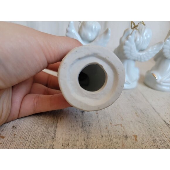 Vintage ceramic gold trim angel religious ornament xmas set - Picture 8 of 8